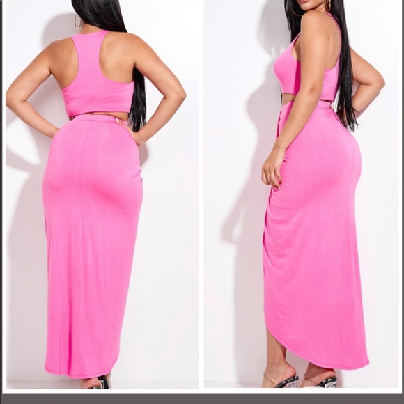 spandex cropped top and ruched midi skirt 2pcs set - Picture 4 of 8